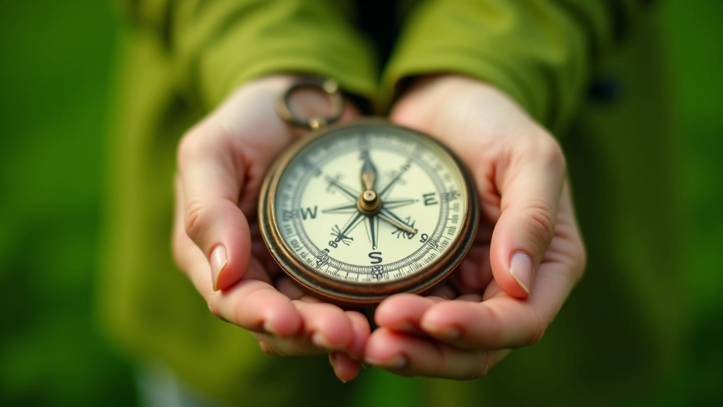 Person holding compass in outdoor natural setting